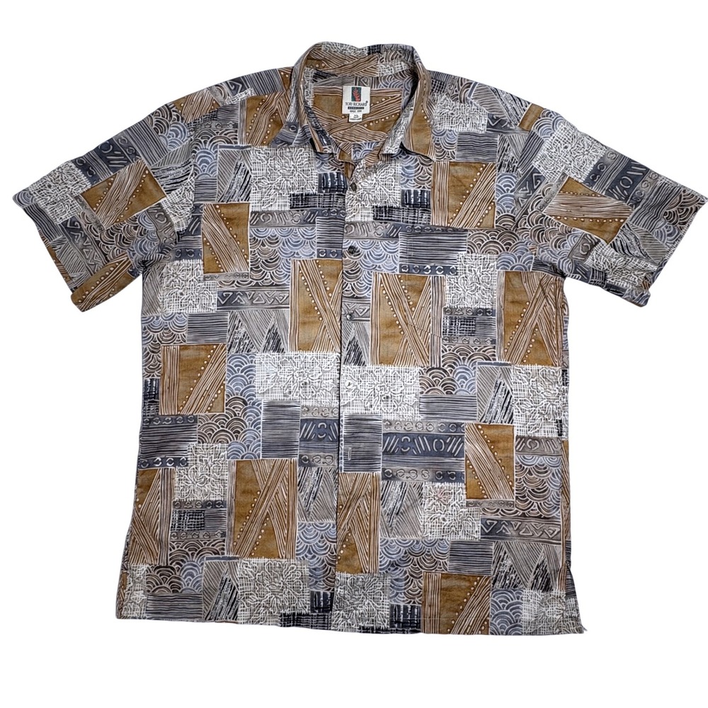 Tori Richard Mens XL Cotton Lawn Shirt Geometric Patchwork Made in Hawaii 8180 - Picture 2 of 9